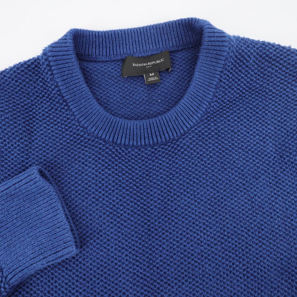 Banana Republic Waffle Knit Crew Neck Sweater Blue Long Sleeve Mens M